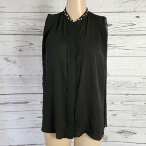 Esley Black Sheer Sleeveless Blouse with Studded Collar – Size Medium NWT
